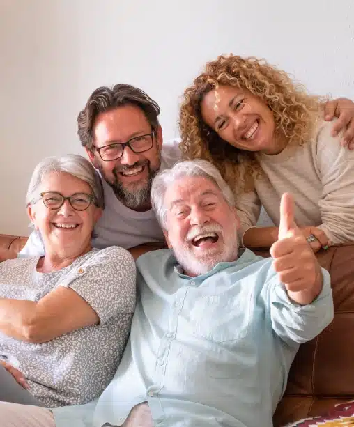 Happy senior couple and family smiling together